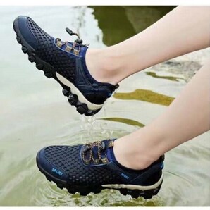 靴 s73 【 紺 25.5cm】 メッシュ 夏 川遊び 結ばない靴紐 スニーカー メンズ アウトドア マリンシューズ 水陸両用 ビーチ 水遊び 海