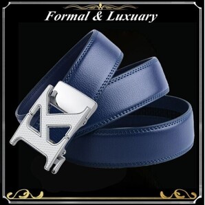 ベルト j43【紺】折りたたみ発送 ネイビー 穴なし 無段階調整ベルト ゴルフベルト 人気 オートロック メンズ 革 ビジネス カジュアル