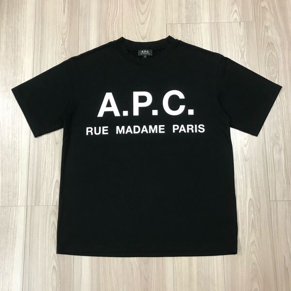 EDIFICE A.P.C. APC BIG LOGO PARIS エディフィス アーペーセー 別注 コラボ オーバー サイズ ロゴ プリント ブラック メンズ 半袖 Tシャツ