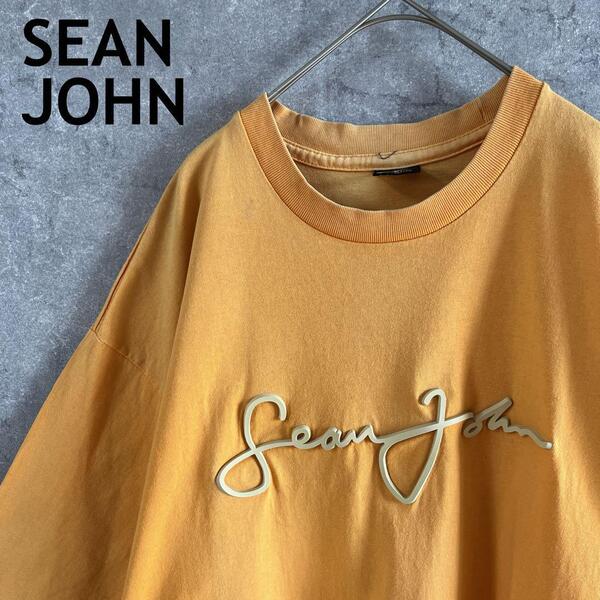 SEAN JOHN オレンジ ラバーロゴTシャツ メンズLサイズ 大きめ