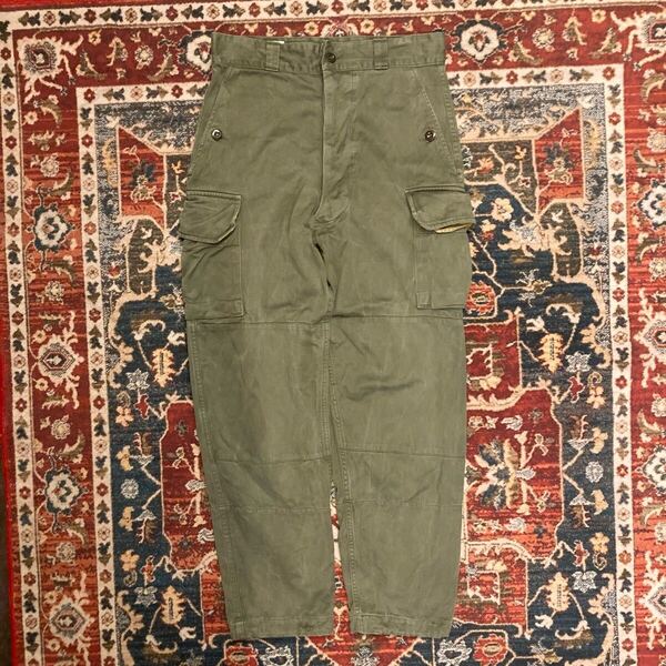 60s フランス軍 実物 M-64 フィールドパンツ カーゴパンツ 76C W76cm オリーブ ユーロ ミリタリー ヴィンテージ ワークパンツ M64 M47 50s