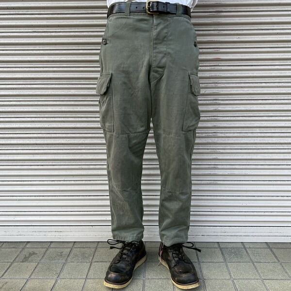 70s フランス軍 実物 M-64 フィールドパンツ カーゴパンツ 76C W78cm オリーブ ユーロ ミリタリー ヴィンテージ ワークパンツ M64 M47 60s