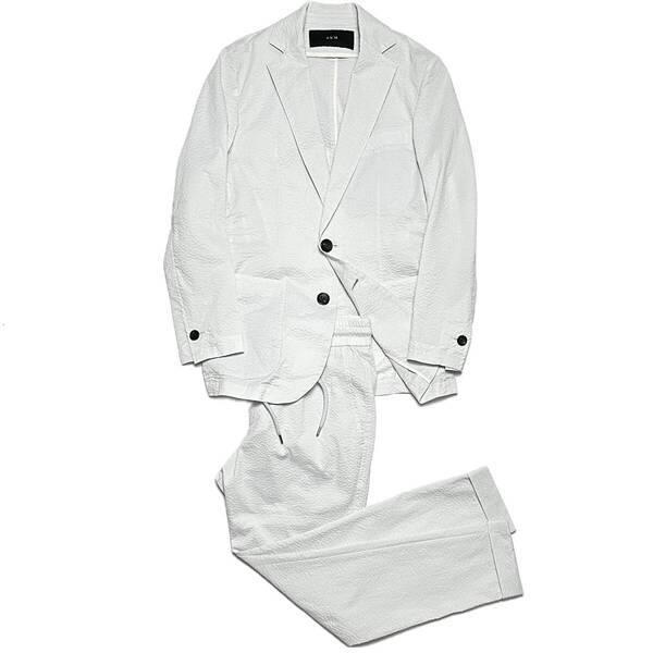 LEON掲載 定価13.5万 AKM STRETCH SEER SUCKER SWING EASY JACKET & PANTS サイズS セットアップスーツ 1piu wjk ジュンハシモト