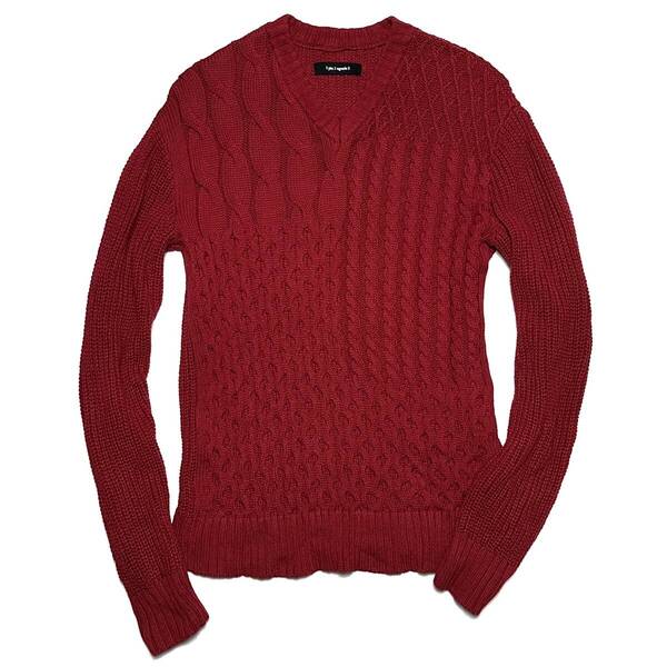 定価4.6万 1piu1uguale3 RAFFY COTTON CABLE PATCH V-NECK KNIT Ⅳ コットンケーブルニット wjk akm ジュンハシモト
