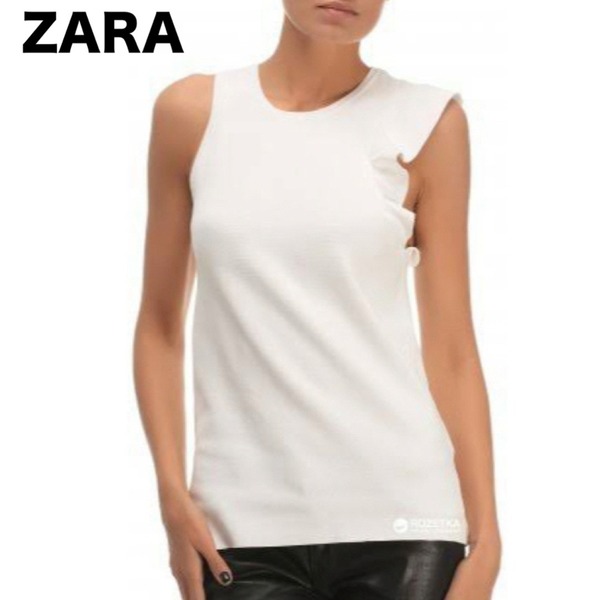 ザラ ZARA レディース ノースリーブ トップス タンクトップ インナー フリル アシンメトリー 白・ホワイト 海外 Sサイズ