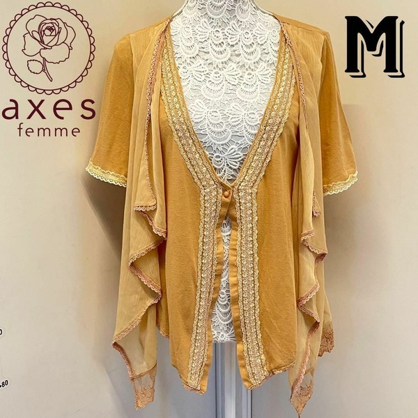 axesfemme アクシーズファム レディース カーディガン 上着・羽織り 重ね着風 Mサイズ オレンジベージュ 半袖 トップス