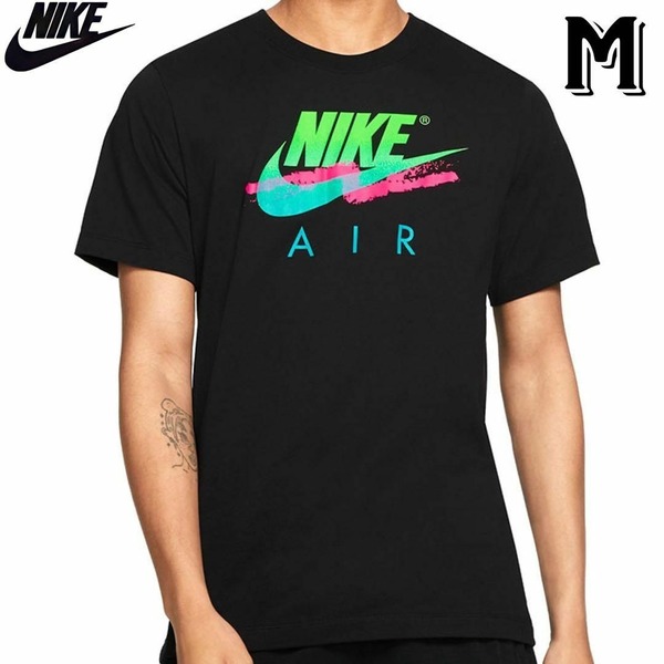NIKE ナイキ メンズ・ボーイズ 半袖 Tシャツ 半袖トップス カットソー ビッグロゴ ブラック・黒×ビビットピンク×グリーン Mサイズ