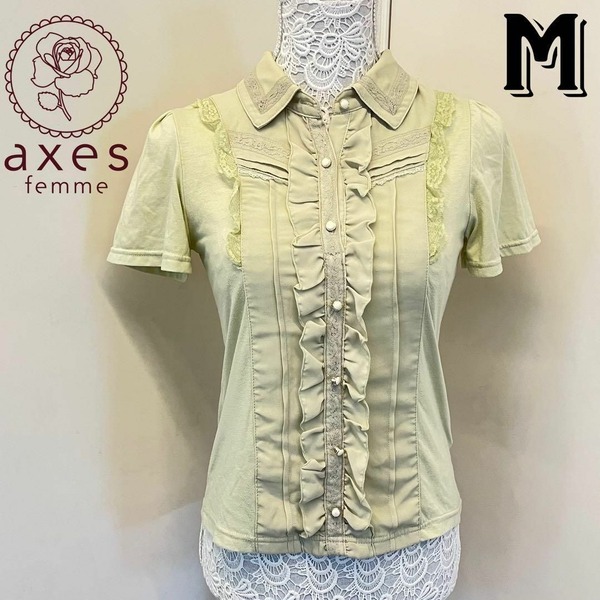 axesfemme アクシーズファム レディース 半袖トップス フリル シャツ・ブラウス グリーン/薄緑色 Mサイズ フェミニン ガーリー