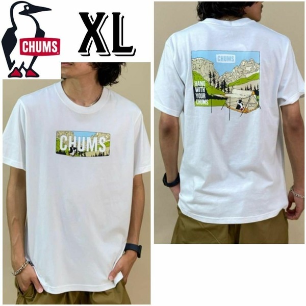 メンズ CHUMS/チャムス ルーズシルエット 半袖 Tシャツ トップス・カットソー ホワイト・白 XL・LLサイズ 刺繍ロゴ アウトドア