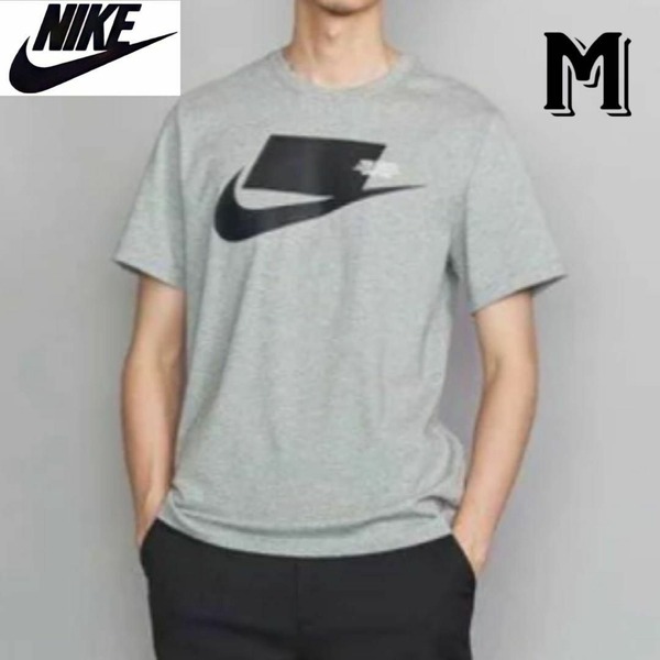 NIKE ナイキ メンズ 半袖 Tシャツ トップス ビッグロゴ 黒×グレー・灰色 Mサイズ スポーツウェア 半袖トップス・カットソー