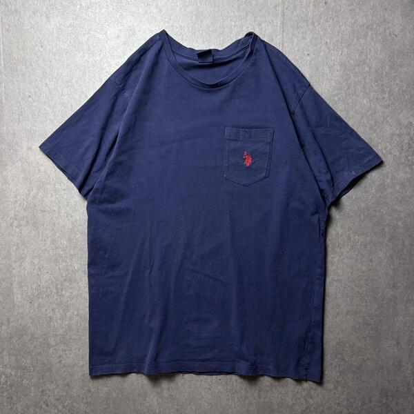 U.S. POLO ASSN. ポロアッスン ワンポイント刺繍ロゴ 胸ポケット シンプル 紺 ネイビー L