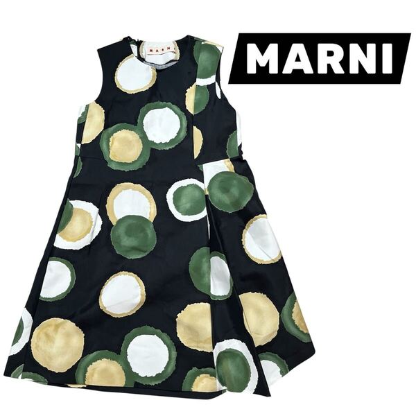 マルニMARNI カラフル円形模様ノースリーブ 黒 ワンピース サイズ36【S】