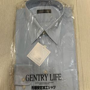 未使用品 GENTRY LIFE メンズ ワイシャツ ビジネスシャツ メンズMサイズ(衿40-ゆき82)ブルー系 形態安定加工