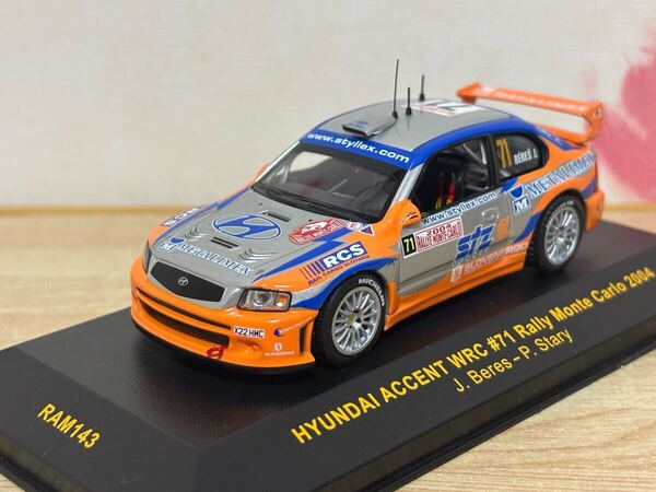 送料無料 1/43 ヒュンダイ アクセント WRC モンテカルロ ラリーカー ミニカー イクソ ixo HYUNDAI ACCENT Monte Carlo 2004 当時物 旧車