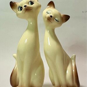 昭和レトロ 陶器 ペア シャム猫 置物 オブジェ インテリア ネコ