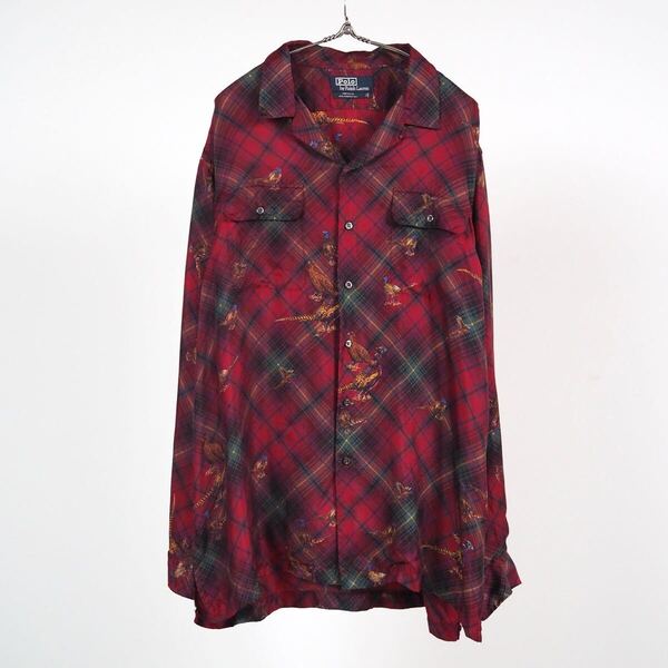 Polo by Ralph Lauren silk open collar shirt 90's USA製 ポロラルフローレン シルク オープンカラー 長袖シャツ 総柄 ビンテージ