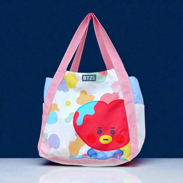 BTS トートバッグ BT21 TATA / 帆布 手提げ 肩掛け ショルダーバッグ レディース カジュアル A4 キャンバス