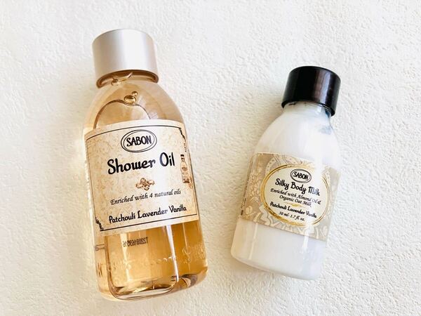 新品未使用★SABON★サボン パチュリ ラベンダー・バニラ シャワーオイル 100ml ボディミルク 50ml セット 旅行 ボディ洗浄料 ボディソープ