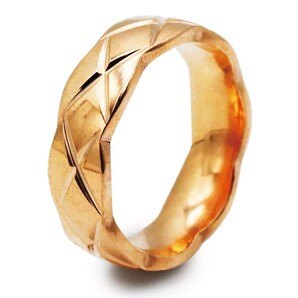 5.5mm幅 キルティングリング 光沢 艶あり 太め ワイド 指輪 ひし型 レディース ステンレス ポーチ付【ピンクゴールド/27.5号】