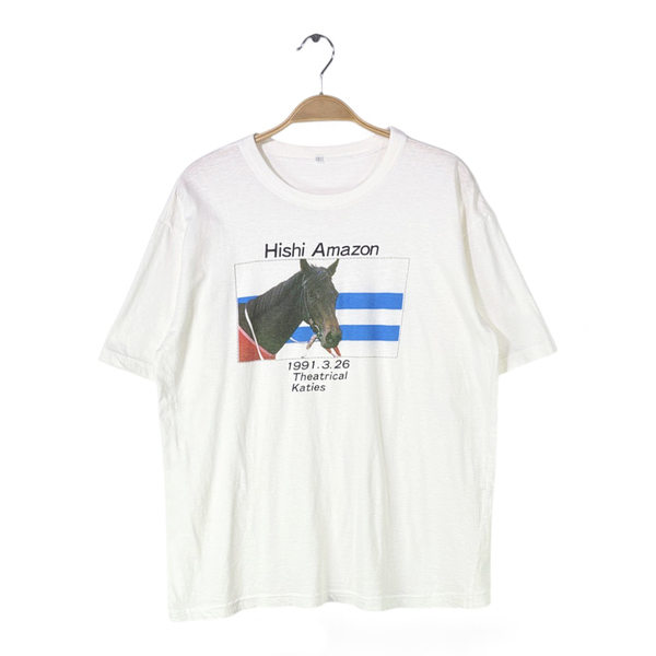 【送料無料】90s ヒシアマゾン JRA 競馬 ヴィンテージTシャツ ジャパンヴィンテージ ホワイトメンズL 古着 @BZ9034