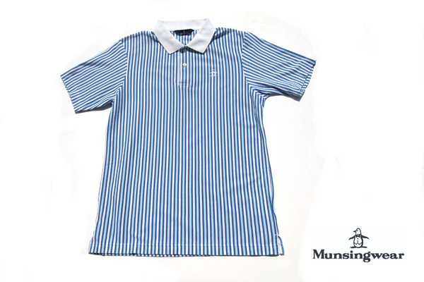 【7月末限定セール】送料無料★【中古】マンシングウェア|Munsingwear|ストライププリント半袖ポロシャツ|メンズゴルフウェア|M
