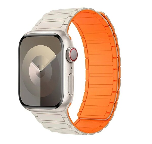 Apple Watch バンド シリコン マグネット スターライト×オレンジ 42mm(Series 10) 41mm 40mm 38mm アップルウォッチ ベルト スポーツ