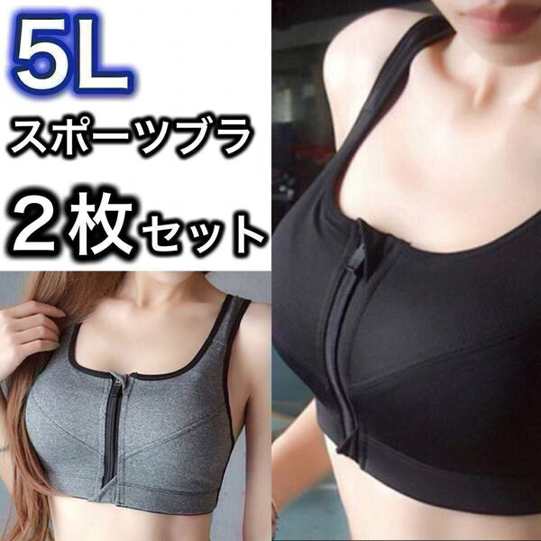 ブラジャー ノンワイヤー スポーツブラ ジッパー ファスナー フィットネス 5L グレー 授乳ブラ C85 D85 B90 C90 2枚 ブラック 黒 XXXXL