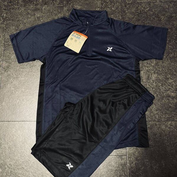 3L/XXL/XO タルテックス TULTEX セットアップ ハーフジップ ショートパンツ 吸汗速乾 半袖 シャツ 春夏 メンズ 春夏 薄手 ネイビー 紺