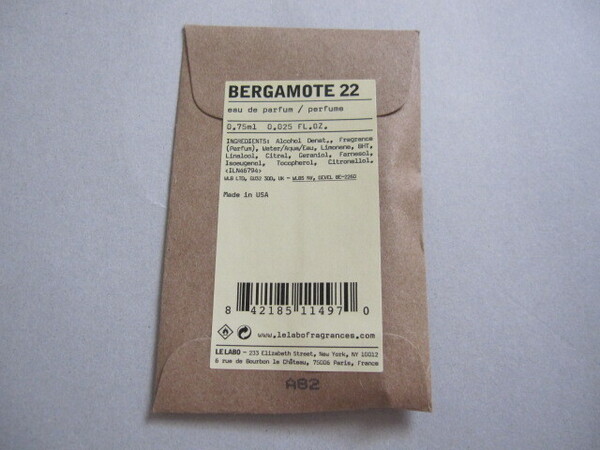 LE LABO ルラボ BERGAMOTE 22 ベルガモット 22 ベルガモ 0.75ml オードパルファム ル ラボ②