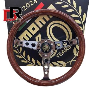 MOMO ウッド調 ポリッシュ ウッドステアリング 車ハンドル14インチ