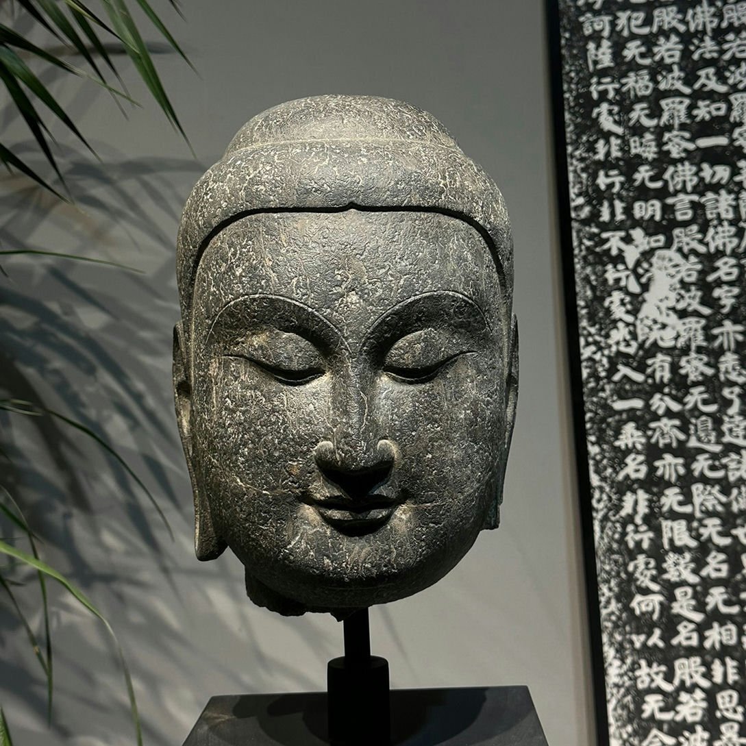 石製仏像頭部 彫刻オブジェ 中国古美術 石製仏像頭部 彫刻オブジェ 中国古美術 仏教美術