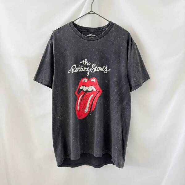 【L】古着 The Rolling Stones ローリングストーンズ 公式 Tシャツ ヴィンテージ加工 後染め スミクロ ブラック フェード