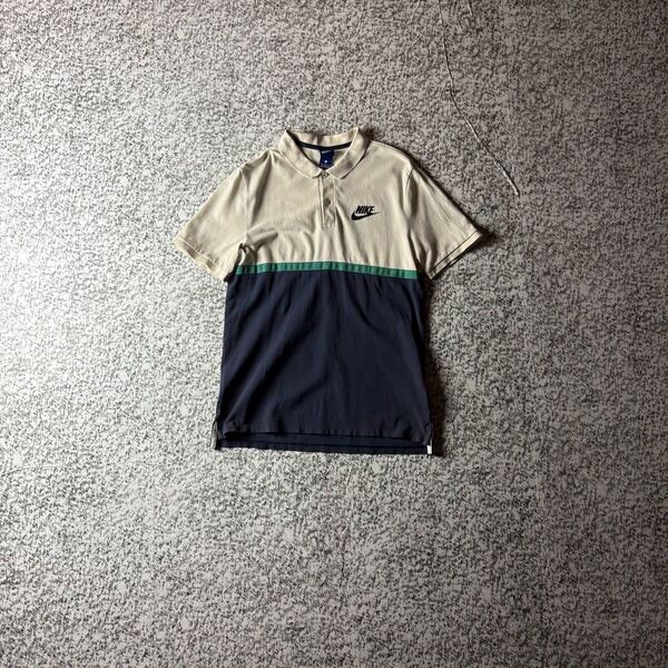 【グッドレギュラー】NIKE ワンポイントロゴ マルチカラー S/Sポロシャツ Lサイズ ベージュ ネイビー 古着 半袖ポロシャツ