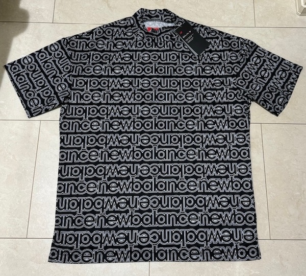 ・未使用 正規品・new balance golf ニューバランス ゴルフ 吸湿速乾 UVカット ストレッチ ロゴ総柄モックネックシャツ 5号 L 定1.1万円