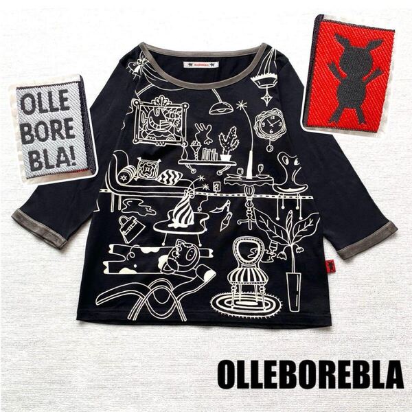 アルベロベロ オレボレブラ OLLEBOREBLA ぶたさん カットソー Tシャツ ロンt 七分袖 五分袖 ブラック 黒