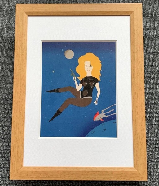 ■和田誠『映画 バーバレラ』B5サイズ 額入り 貴重イラスト 印刷物 ポスター風デザイン 額装品 アートフレーム インテリア