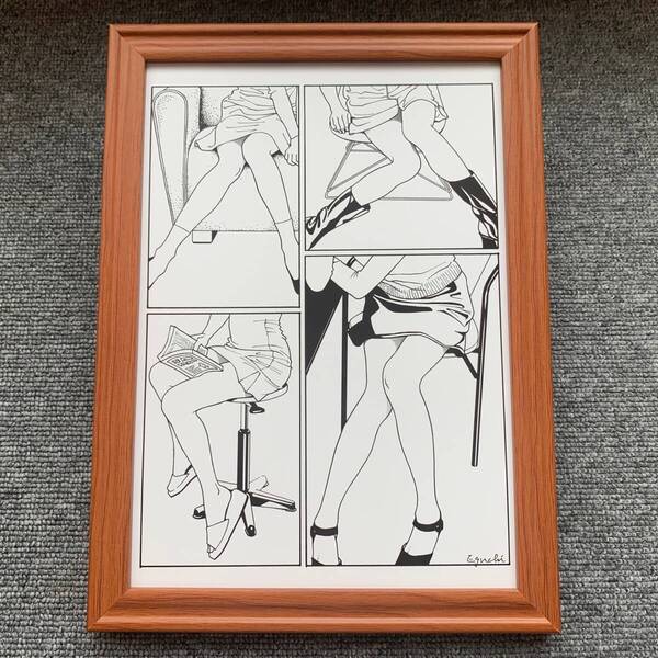■江口寿史『LEGS & CHAIRS <B>』B5サイズ 額入り 貴重イラスト 印刷物 ポスター風デザイン 額装品 アートフレーム インテリア 美女