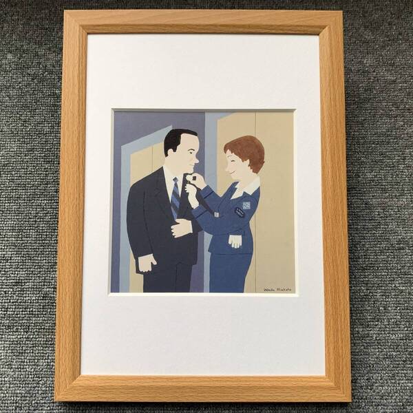 ■和田誠 『映画 アパートの鍵貸します』A4サイズ 額入り 貴重イラスト 印刷物 ポスター風デザイン 額装品 アートフレーム インテリア 名画