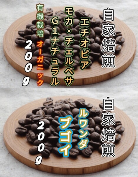 【エチオピア】モカ・チェルベサ【ルワンダ】ブゴイ 各200g(自家焙煎 コーヒー豆 珈琲 コーヒー)
