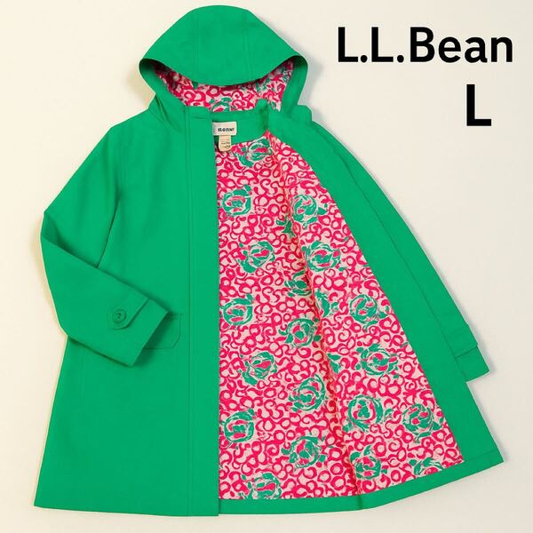 L.L.Bean エルエルビーン 裏地花柄コート レディースL 春秋 PET フード付き