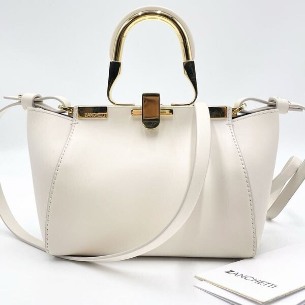 未使用級● ZANCHETTI ザンチェッティ ザンケッティ AMLETO アムレット 2way ハンドバッグ ショルダーバッグ がま口 レザー