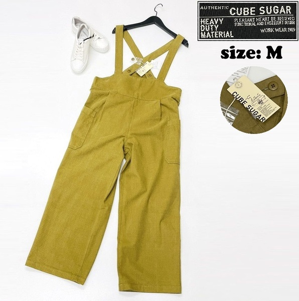CUBE SUGAR /M/ ブラウン系 ワイドサロペット オーバーオール タグ付き 生地コットンバイクアウトドアキャンプオートバイ キューブシュガー