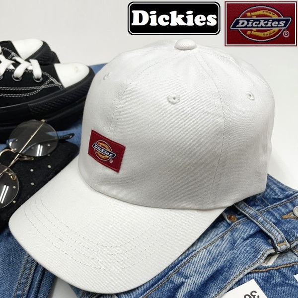 Dickies ホワイト キャップ アウトドア キャンプ ゴルフ スポーツジム野球帽子 バイク トラック レッドロゴワッペン ディッキーズ