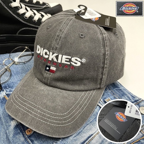 Dickies グレー キャップ ホワイト刺繍 スポーツ ゴルフ バイク ミリタリートラック キャンプアウトドアオートバイ 野球帽子 ディッキーズ