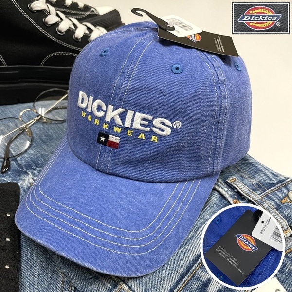Dickies ブルー キャップ ホワイト刺繍 スポーツ ゴルフ バイク ミリタリートラック キャンプアウトドアオートバイ 野球帽子 ディッキーズ