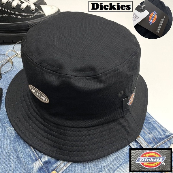 Dickies ブラック バケットハット ワッペン 帽子 スポーツゴルフバイクミリタリーキャンプアウトドアオートバイ釣り タグ付き ディッキーズ