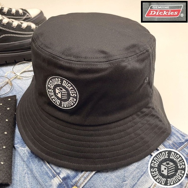 Dickies ブラック バケットハット ワッペン スポーツ ゴルフ バイク ミリタリー トラックキャンプ アウトドアオートバイ 帽子 ディッキーズ