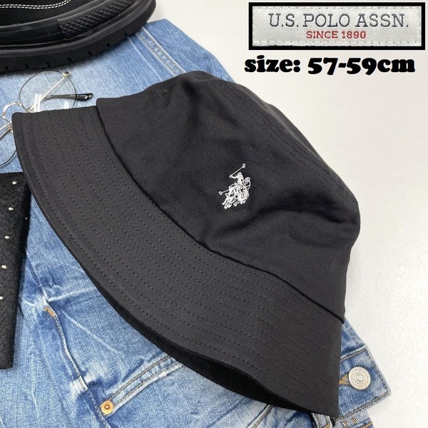 U.S. POLO ASSN. ブラック バケットハット スポーツ ゴルフ バイク トラック キャンプ アウトドア オートバイ 帽子 ホワイトロゴ刺繍 ポロ