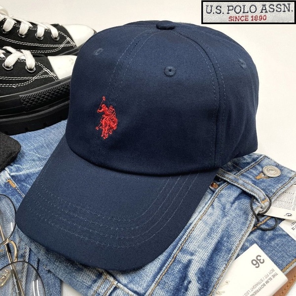 U.S. POLO ASSN. ネイビー キャップ スポーツ ゴルフ バイク ミリタリー トラック アウトドア 釣り野球帽子 レッド刺繍 ホワイトタグ ポロ