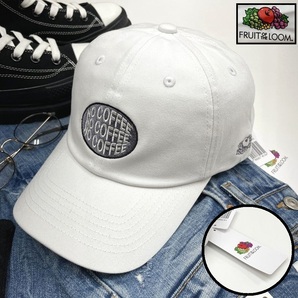 FRUIT OF THE LOOM×NO COFFEE ホワイト キャップ ワッペン スポーツゴルフ バイク キャンプアウトドア ノーコーヒー フルーツオブザルーム